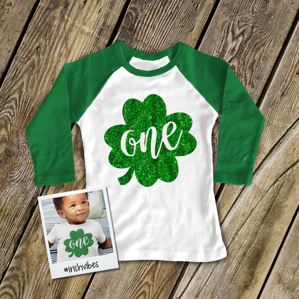 St Patrick S Glitter Shirt Sparkly Shamrock 1st Birthday Raglan