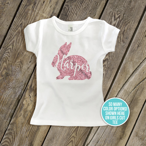 Glitter Easter Bunny personalized GIRLS CUT shirt