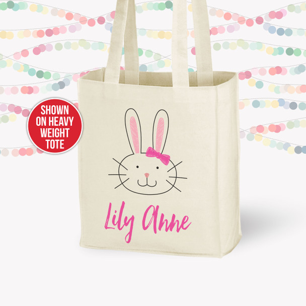 Easter Bunny head girl personalized tote bag