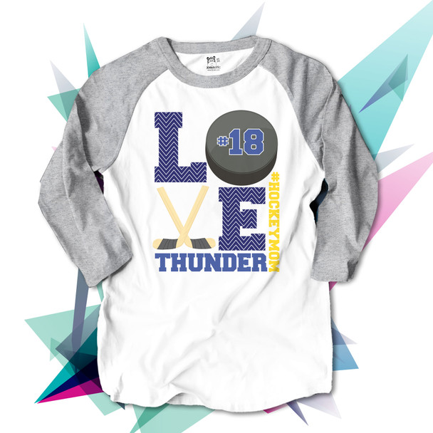 Hockey mom three quarter raglan shirt LOVE