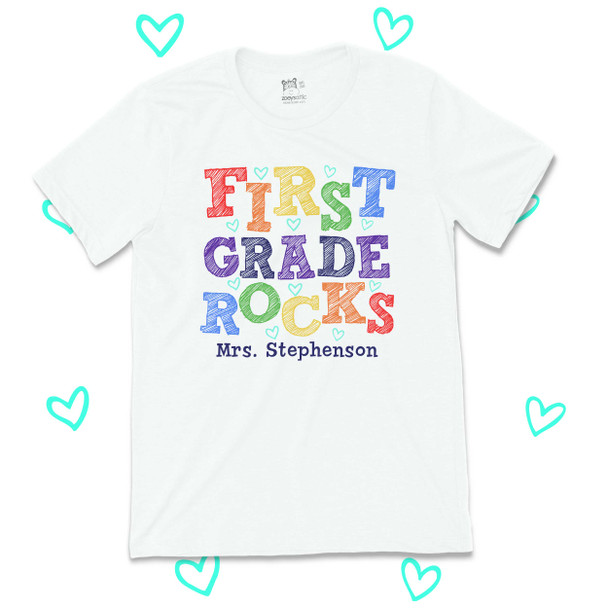 Teacher first grade rocks colorful personalized Tshirt