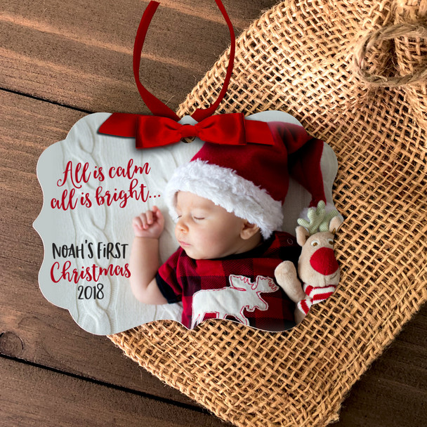 Baby's First Christmas all is calm all is bright photo ornament