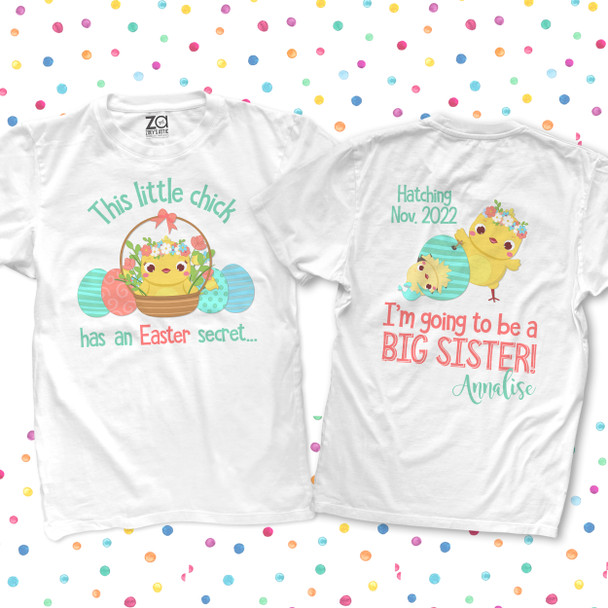 Easter shirt big sister to be chick secret pregnancy announcement Tshirt