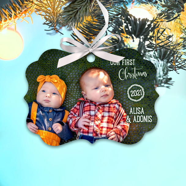 Twins First Christmas photo ornament