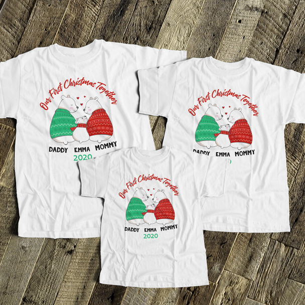   First Christmas daddy mommy baby bear matching THREE shirt gift set