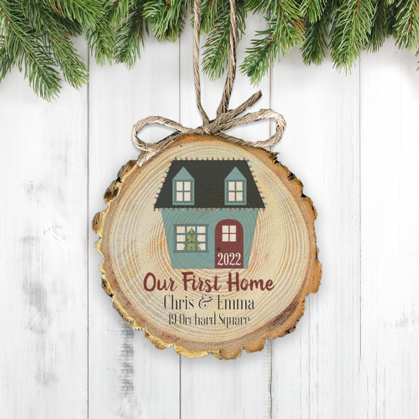 First home wood slice Christmas ornament