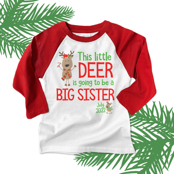 Christmas reindeer big sister to be raglan shirt