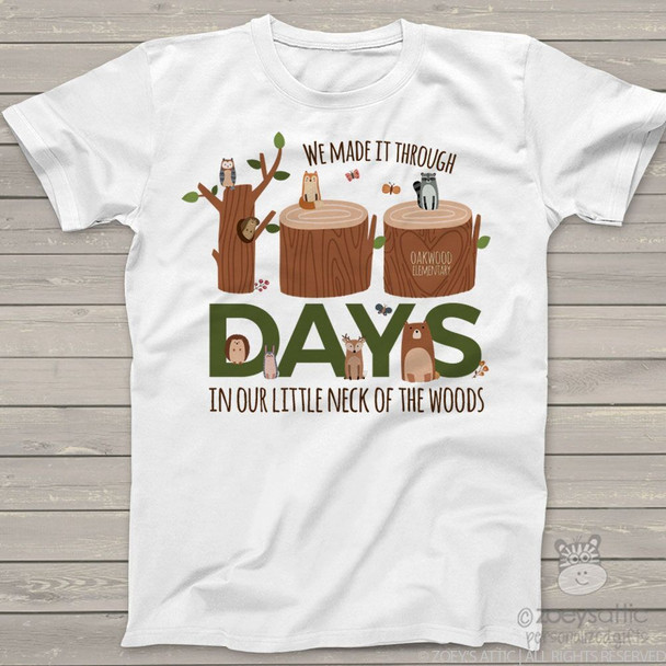 Teacher 100 days woodland animals Tshirt