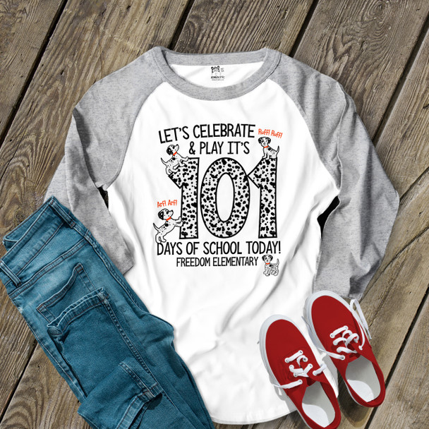 Teacher 101 days of school dalmation puppy unisex adult raglan shirt