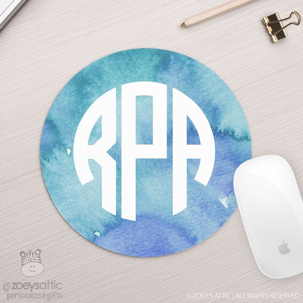 Monogram watercolor round / circular mousepad