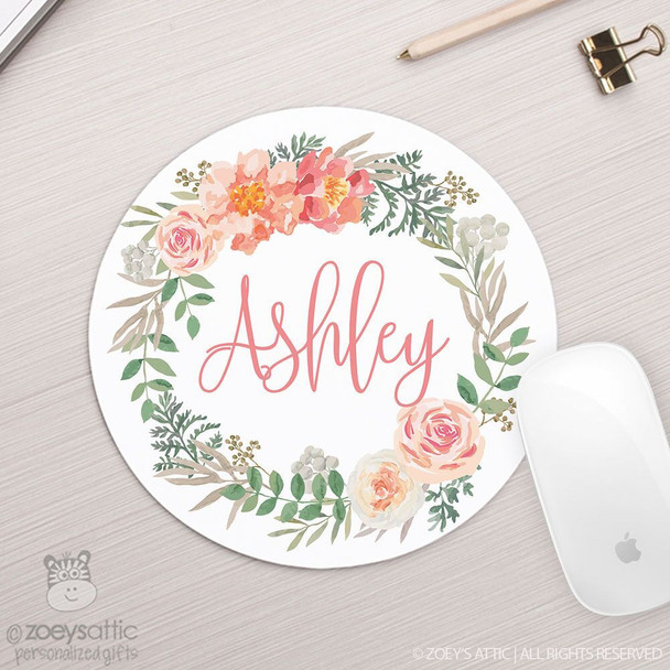 Floral wreath personalized round / circular mousepad