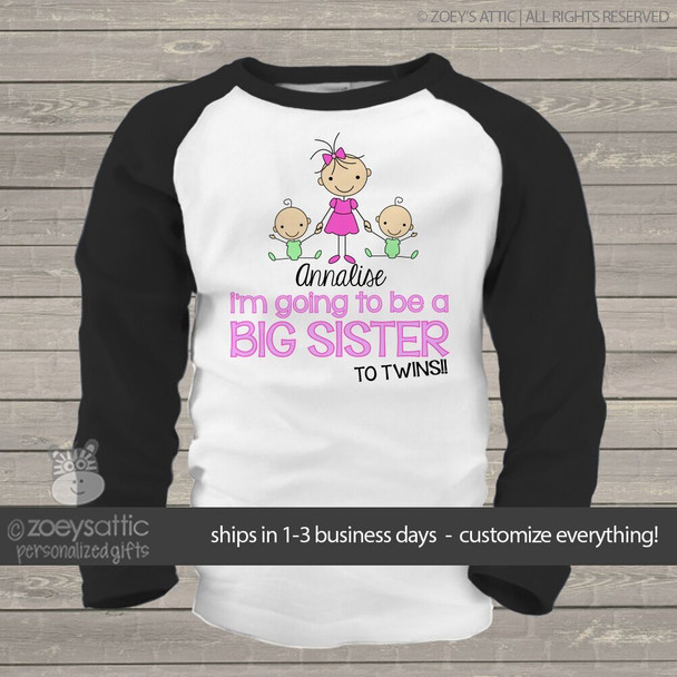 Big sister to twins pregnancy announcement raglan shirt