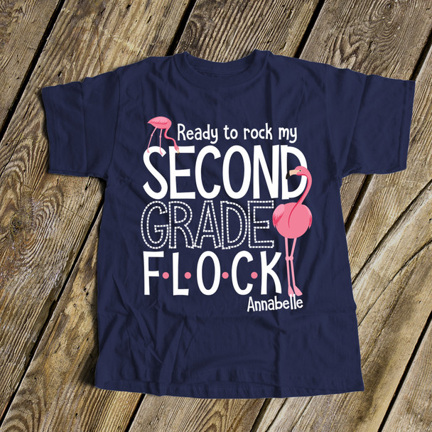 Student any grade pink flamingo flock DARK school shirt