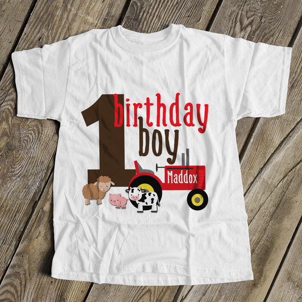 First birthday shirt boy any age farm red tractor personalized Tshirt