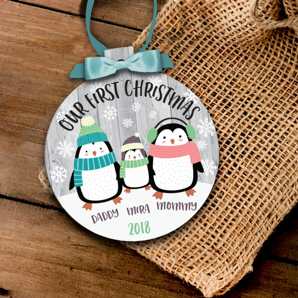 Our First Christmas penguin family ornament 