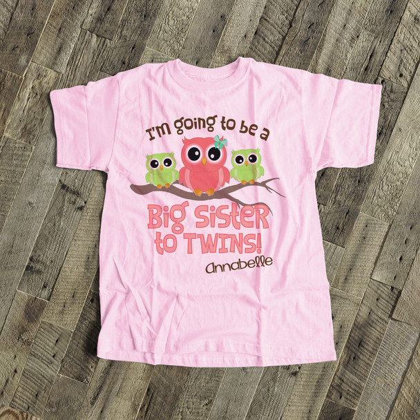 Big sister to be shirt big sister to twins owl pregnancy announcement Tshirt