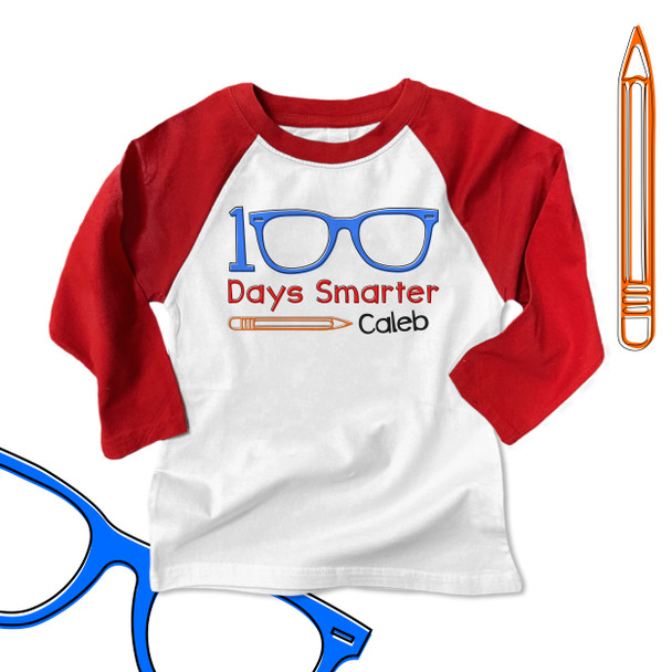 Student 100 days smarter eyeglasses KIDS raglan shirt