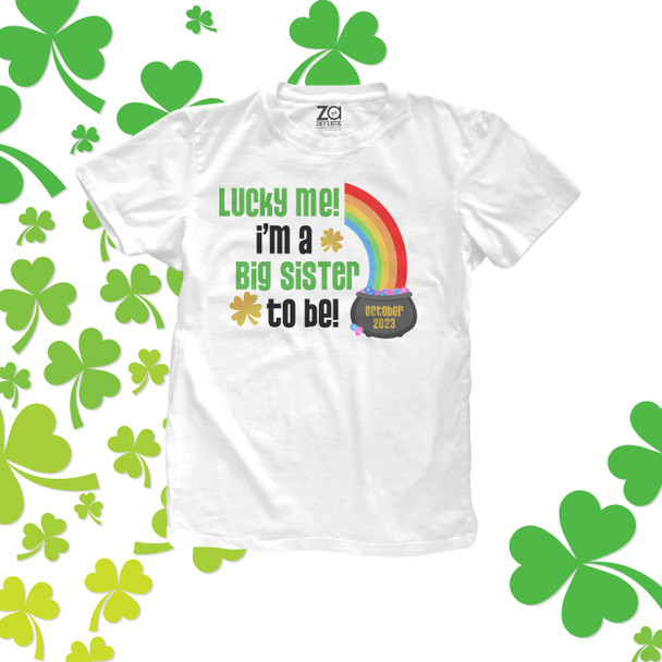 Lucky me big sister to be rainbow pregnancy announcement Tshirt