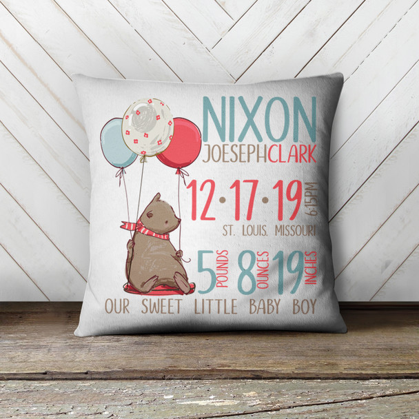 Birth announcement bear balloon custom throw pillowcase pillow