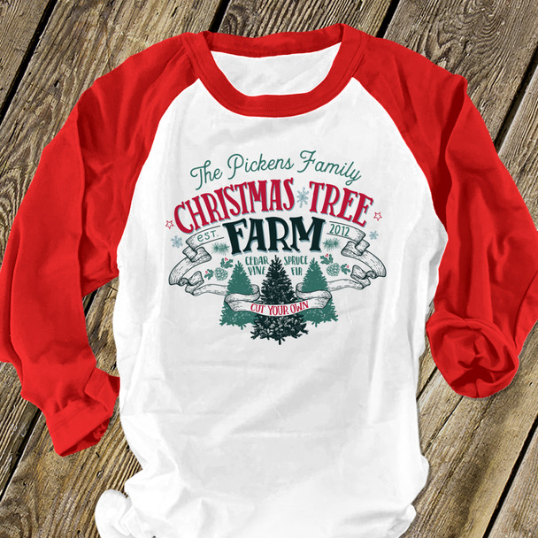 Christmas tree farm family personalized unisex ADULT raglan shirt