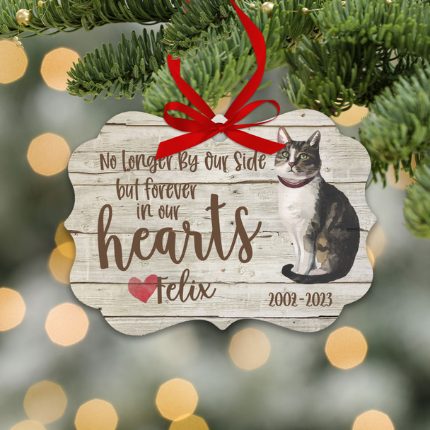 Forever in our hearts cat personalized memorial Christmas ornament