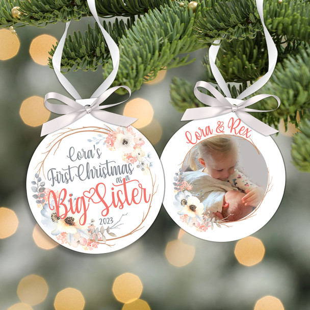 First Christmas as a big sister personalized photo ornament 