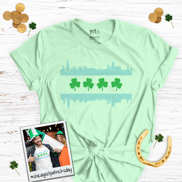 St. Patrick's Day Chicago skyline shamrock adult unisex Tshirt