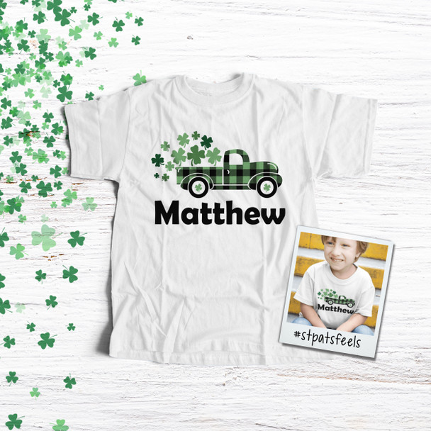 St. Patrick's Day shamrocks buffalo green plaid truck personalized Tshirt