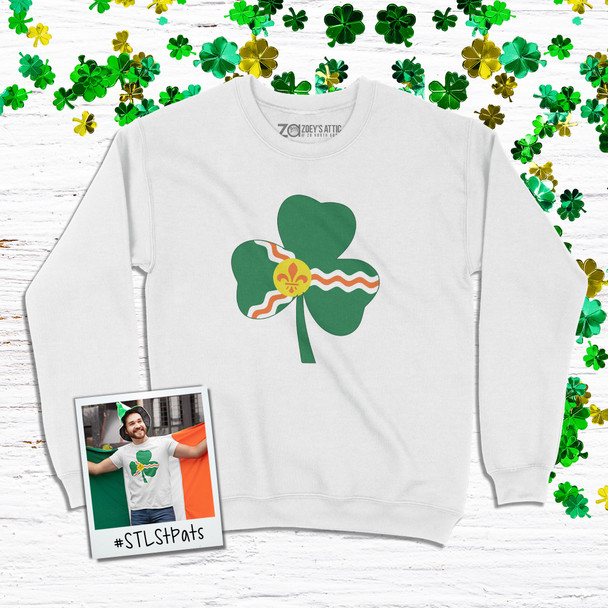 Saint Louis fleur de lis flag shamrock adult crew neck sweatshirt