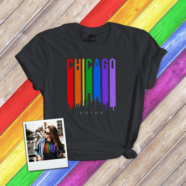 Chicago rainbow pride skyline DARK shirt