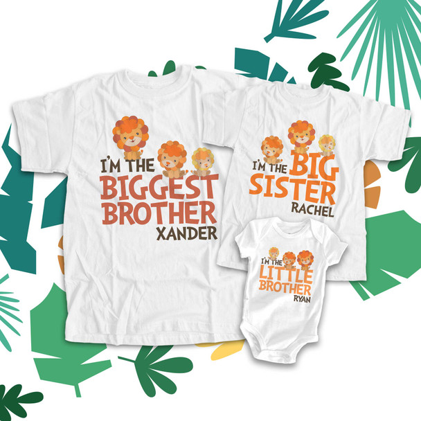 Biggest big and little brother or sister lion three sibling Tshirt set