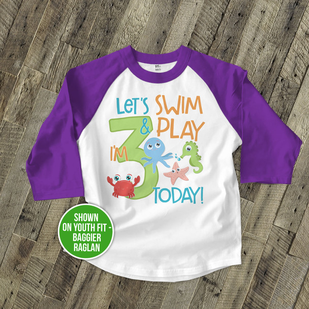 Birthday any age swim & play sea life raglan shirt