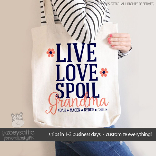 Nana or grandma tote live love spoil grandma personalized tote bag