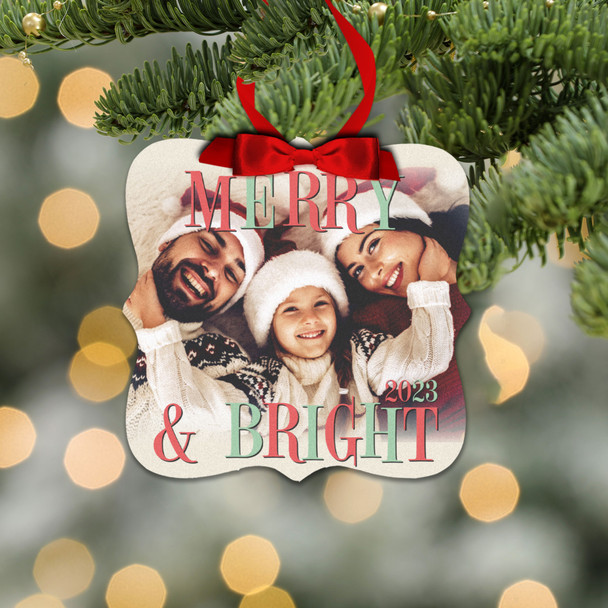 Merry & Bright family photo christmas ornament