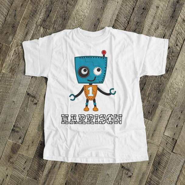 Birthday shirt robot boy any age personalized Tshirt