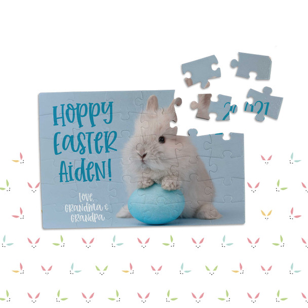 Hoppy Easter personalized blue puzzle