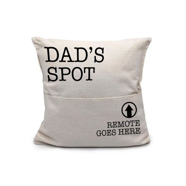 Dad's spot remote goes here faux linen pocket pillowcase pillow