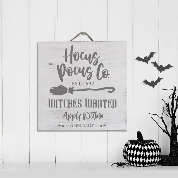 Halloween hocus pocus co. witches wanted white wash or gray wash wood  sign