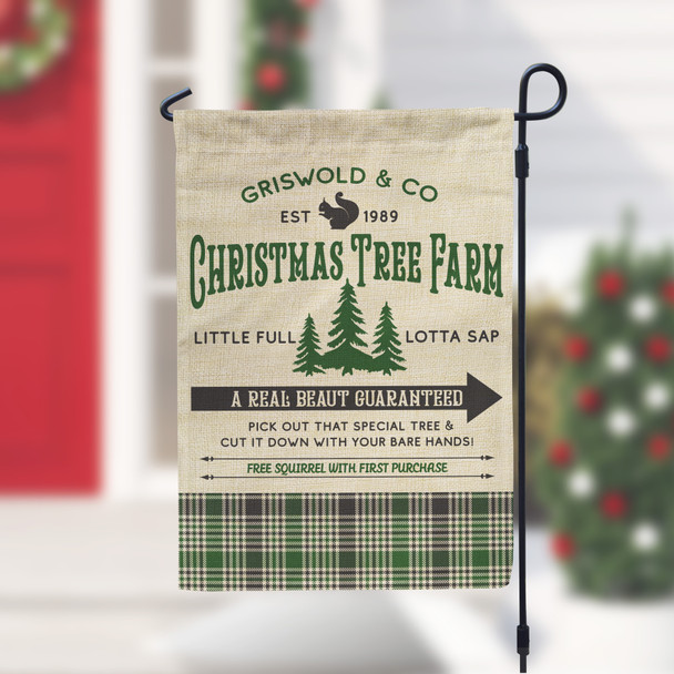 Christmas tree farm griswold & co a real beaut garden flag with stand option