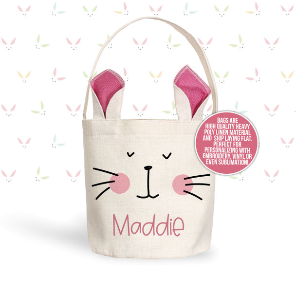 Easter basket pink, blue or green bunny ears pink cheeks personalized easter bag