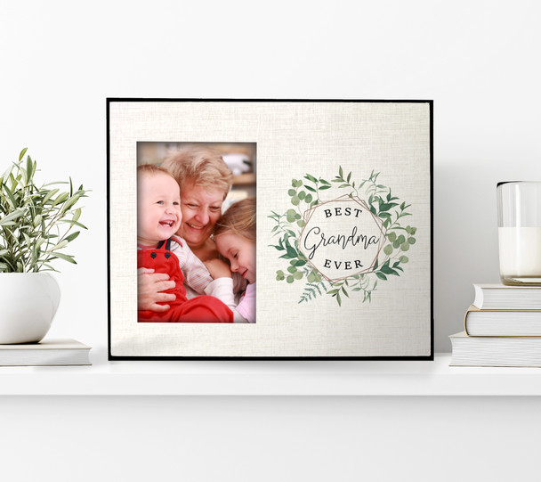 Best grandma ever greenery wreath photo frame