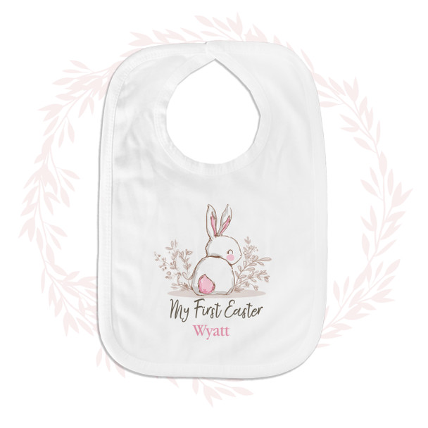 Girl My First Easter pink cottontail bunny personalized baby bib