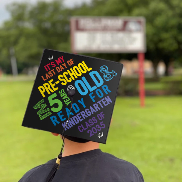 Last day of pre-school ready for kindergarten or any grade custom vinyl with graduation cap option