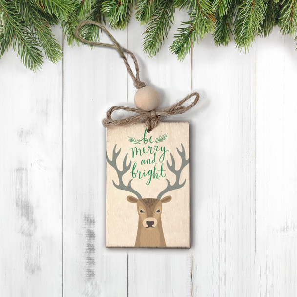 christmas deer reindeer wood ornament be merry and bright christmas ornament holiday non-personalized wood ornament gift