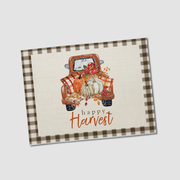 Fall pumpkins vintage pickup truck happy harvest table setting placemat