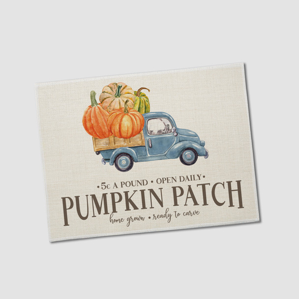 Fall pumpkin patch blue vintage truck table setting placemat