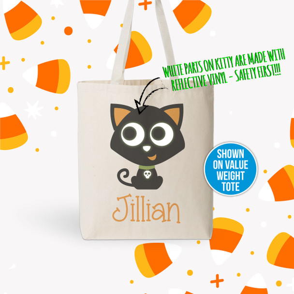 Halloween black cat reflective trick or treat bag