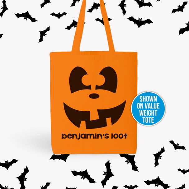 Halloween pumpkin face loot personalized orange tote bag