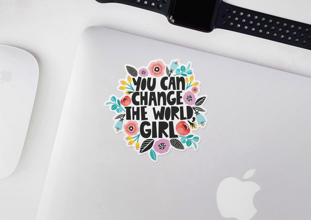 Flowers you can change the world girl vinyl sticker