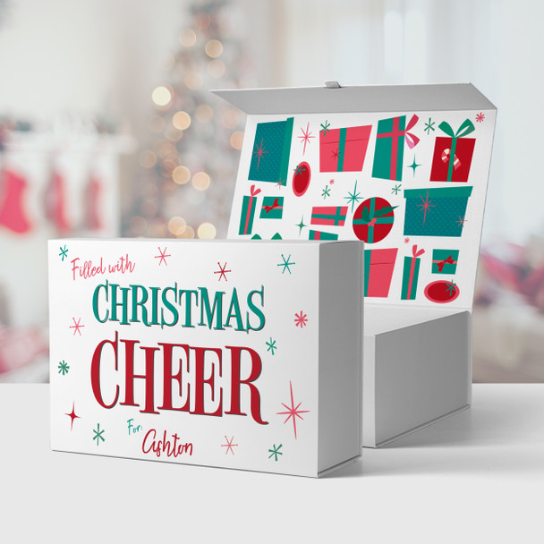 Christmas cheer personalized gift box with optional inside graphic